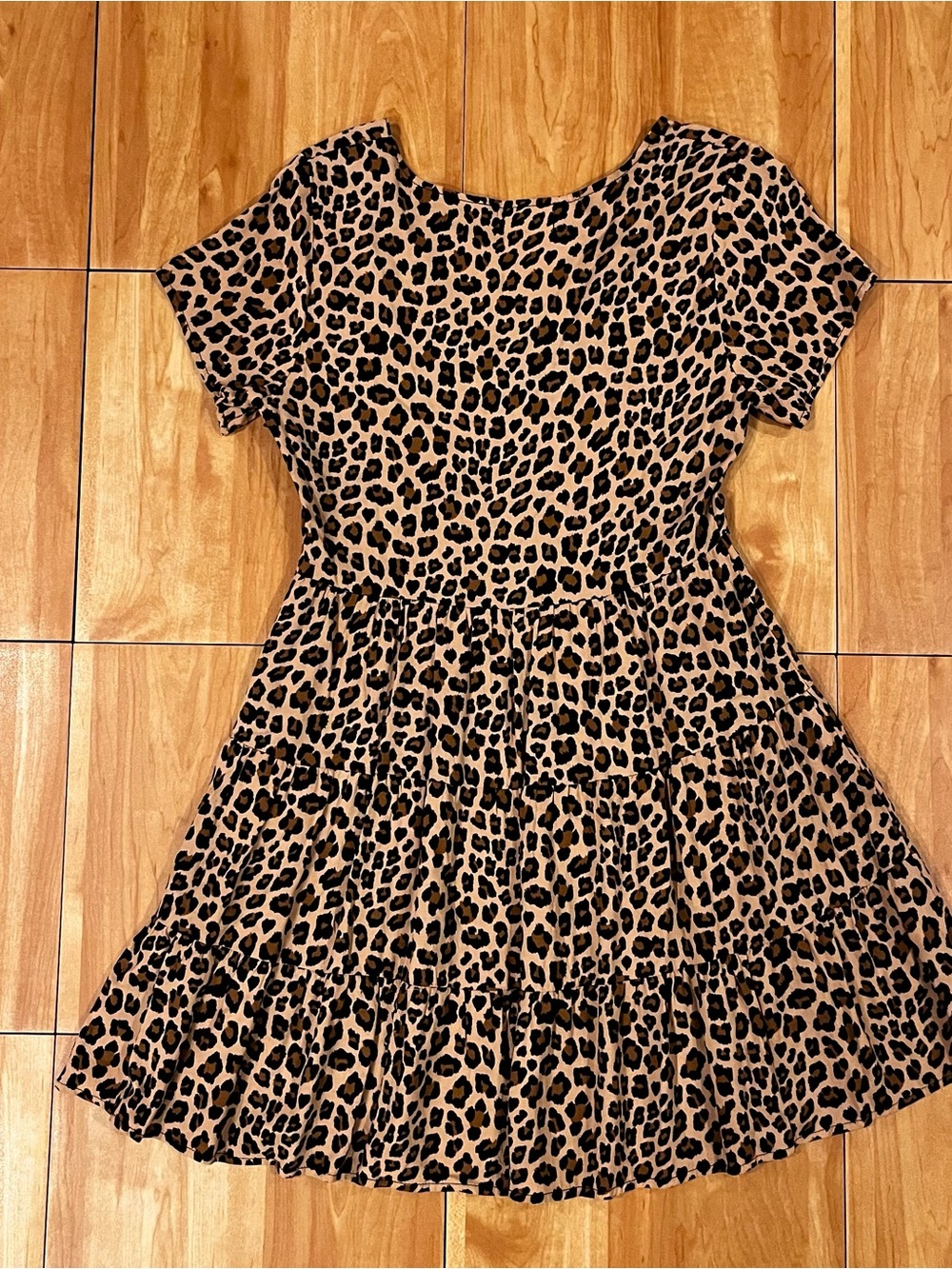 Altar'd State Leopard Print Tiered Babydoll Mini Dress Size M - Picture 3 of 5